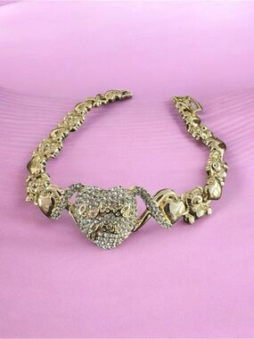 Gold Heart Crystal Link Bracelet - Women Jewelry